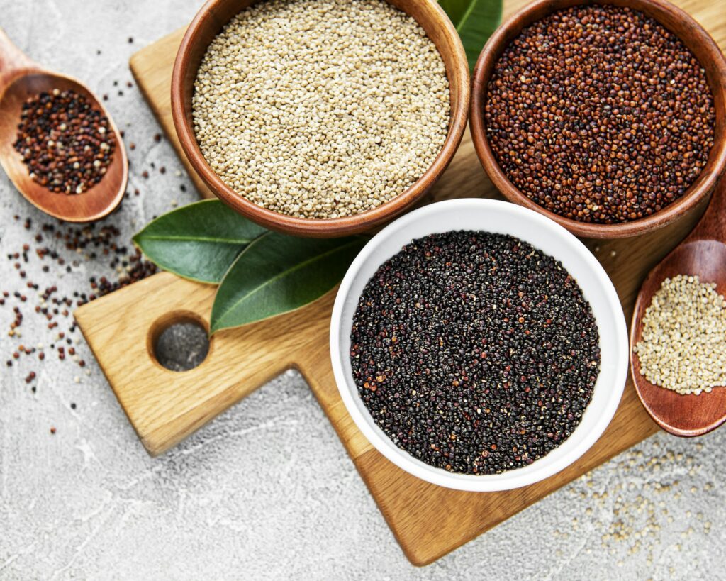 Red, black and white quinoa seeds
